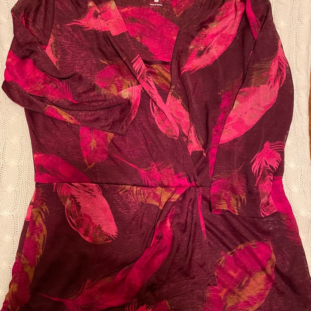 New York & Company large 3/4 length sleeve layered blouse. Each layer is shear.